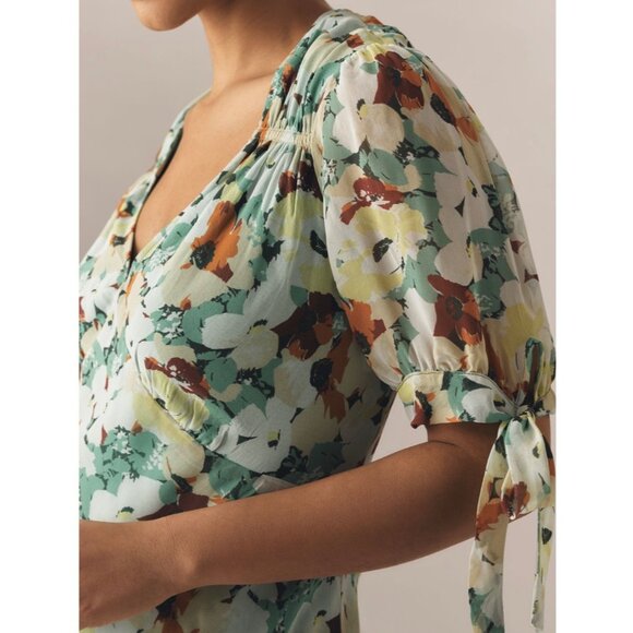 Anthropologie Short-Sleeve Floral V-Neck Slip Midi Dress Size 1X Green - Picture 3 of 7
